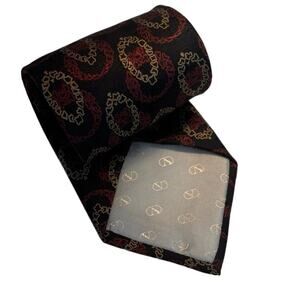 Valentino Black Tie with Gold and Red Print